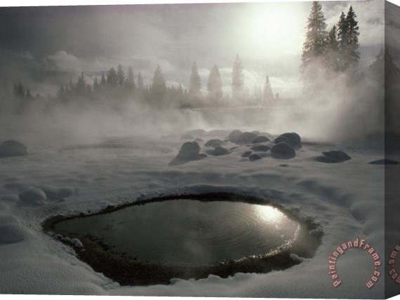 Raymond Gehman Mist Rings a Hot Spring at West Thumb Geyser Basin on The Shore of Yellowstone Lake Stretched Canvas Painting / Canvas Art