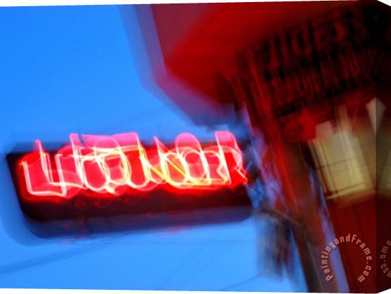 Raymond Gehman Neon Sign at Twilight Outside a Liquor Store in San Francisco Stretched Canvas Painting / Canvas Art