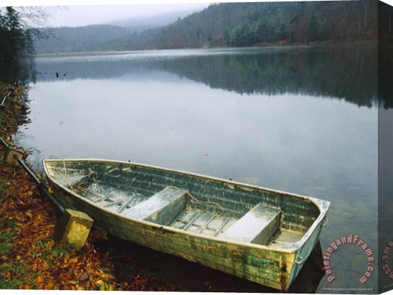 Raymond Gehman Old Rowboat on The Shore of Douthat Lake in Rain Stretched Canvas Print / Canvas Art