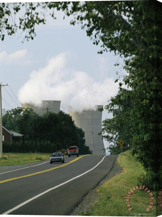 Raymond Gehman Road with Three Mile Island Nuclear Reactor Towers in The Backround Stretched Canvas Print / Canvas Art