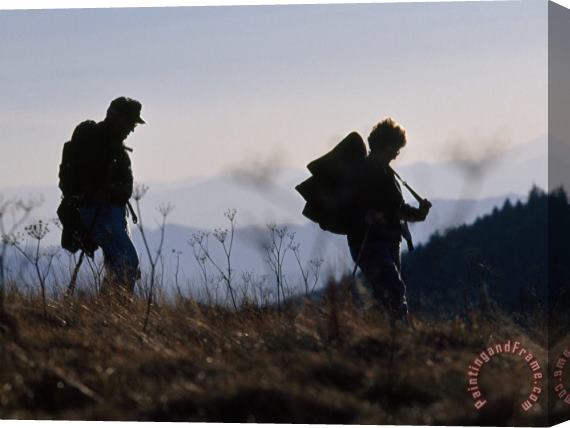 Raymond Gehman Silhouetted Hikers at Twilight on The Appalachian Trail Stretched Canvas Painting / Canvas Art