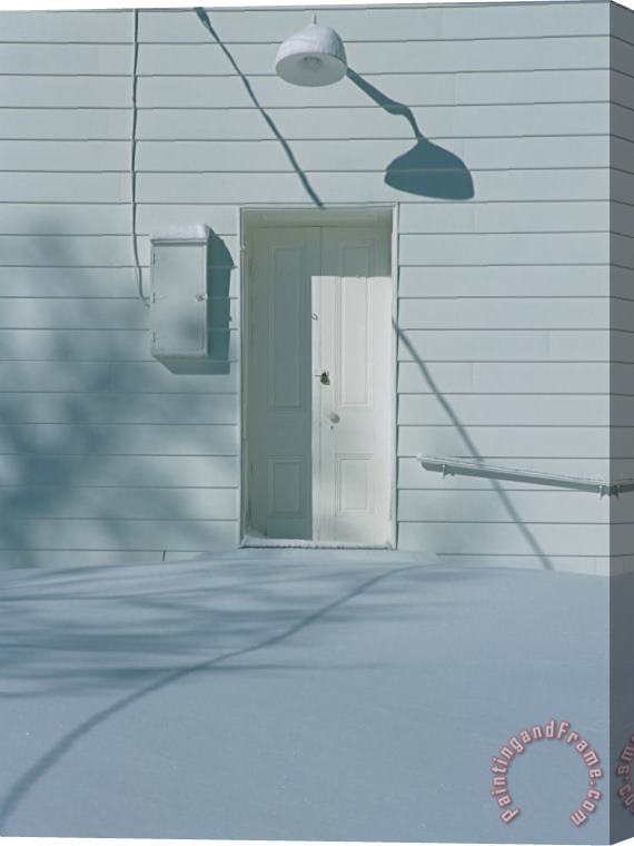 Raymond Gehman Snow Blends in with The Doorway of a White Building Stretched Canvas Print / Canvas Art