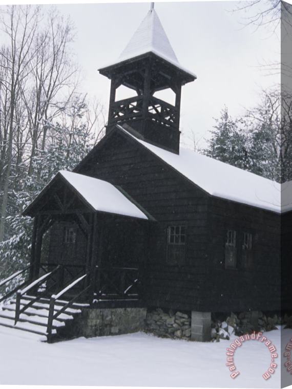 Raymond Gehman Snow Covered Church in a Wooded Setting Stretched Canvas Painting / Canvas Art