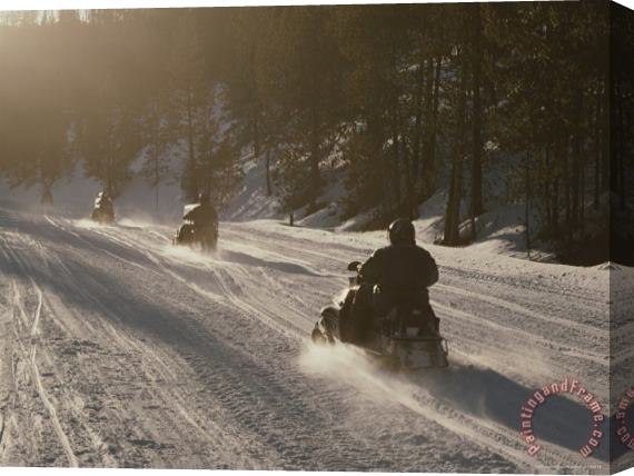 Raymond Gehman Snowmobilers in Yellowstone National Park Wyoming Stretched Canvas Print / Canvas Art