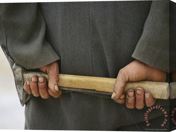 Raymond Gehman Stone Cutter S Hands Hold a Rock Chisel Used for Carving Marble Stretched Canvas Print / Canvas Art