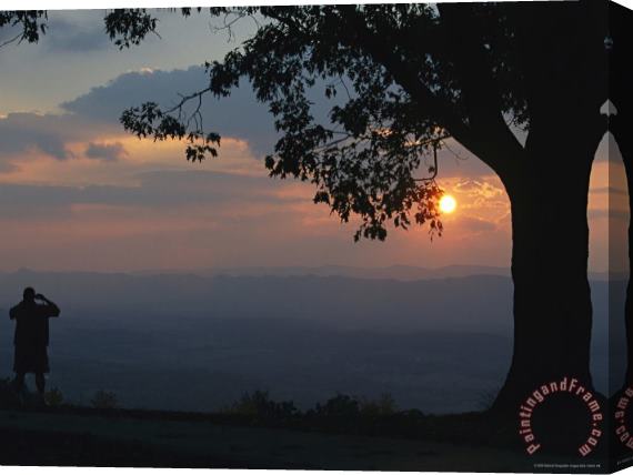 Raymond Gehman Sunset And Silhouetted Oak And Person Over The Shenandoah Valley Dickeys Ridge Visitors Center Stretched Canvas Print / Canvas Art