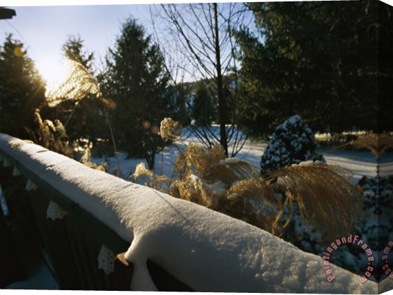 Raymond Gehman View Over a Snow Covered Railing of a Yard on a Sunny Winter Day Stretched Canvas Print / Canvas Art