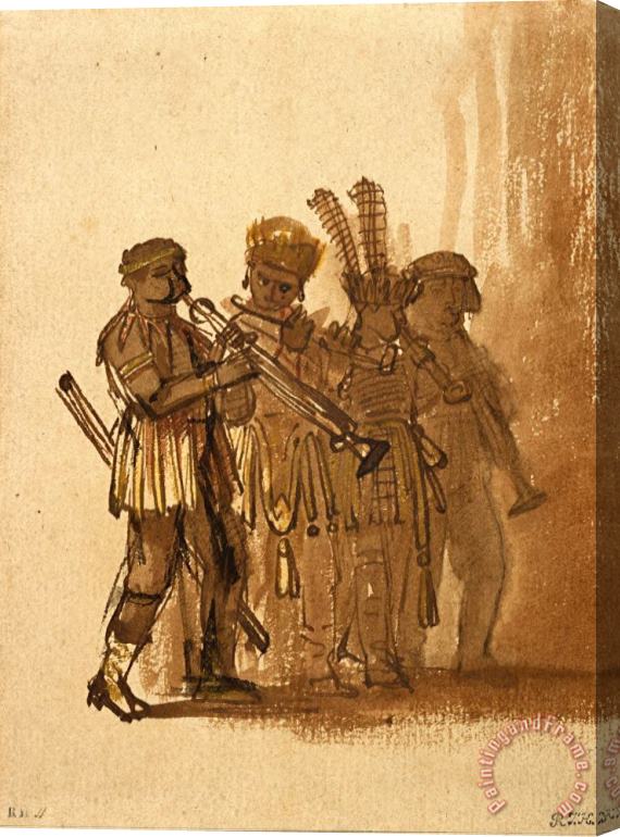 Rembrandt Harmensz van Rijn Four Musicians with Wind Instruments Stretched Canvas Print / Canvas Art