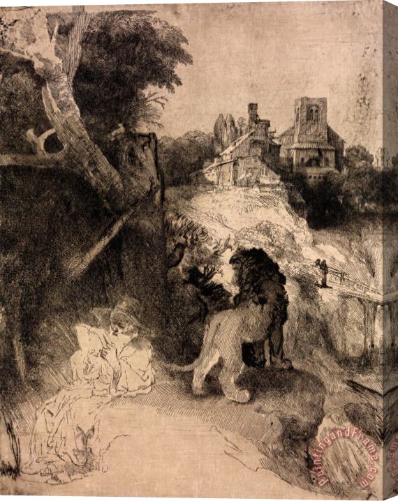 Rembrandt Harmensz van Rijn Saint Jerome in an Italian Landscape Stretched Canvas Painting / Canvas Art