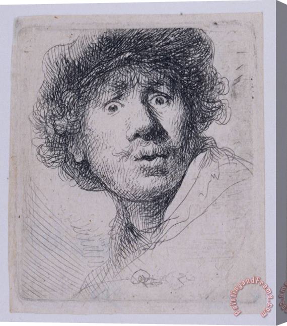 Rembrandt Self Portrait with a Cap, Openmouthed Stretched Canvas Painting / Canvas Art