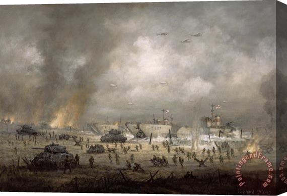 Richard Willis The Tanks Go In - Sword Beach Stretched Canvas Painting / Canvas Art