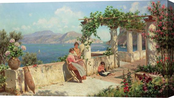 Robert Alott Figures on a Terrace in Capri Stretched Canvas Painting / Canvas Art