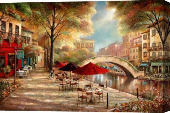 Ruane Manning Riverwalk Cafe Stretched Canvas Painting / Canvas Art