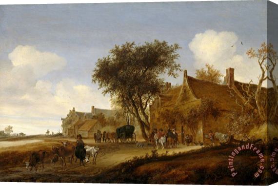 Salomon van Ruysdael A Village Inn with Stagecoach Stretched Canvas Painting / Canvas Art