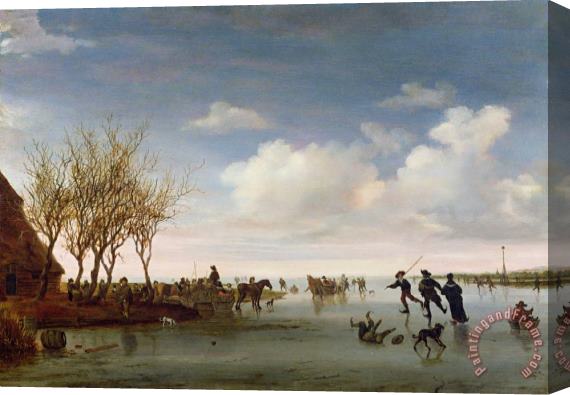 Salomon van Ruysdael Dutch landscape with Skaters Stretched Canvas Painting / Canvas Art