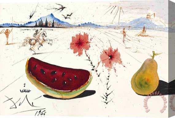 Salvador Dali Sans Titre (fleurs, Pasteque Et Poire Dans Un Paysage Ampurdanais), 1966 Stretched Canvas Print / Canvas Art