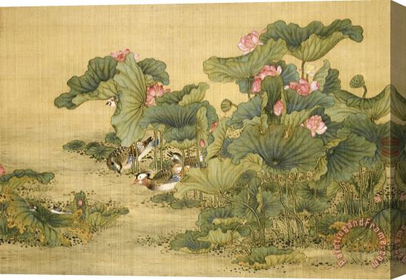 Shen Nanpin Album of Birds And Animals (mandarin Ducks And Lotus Flowers) Stretched Canvas Painting / Canvas Art