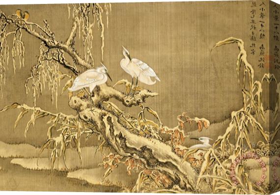 Shen Nanpin Album of Birds And Animals (wintry Storks) Stretched Canvas Print / Canvas Art