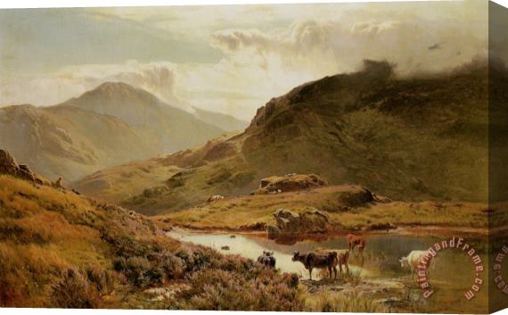 Sidney Richard Percy Cattle in a Highland Landscape Stretched Canvas Print / Canvas Art
