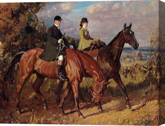 Sir Alfred James Munnings Going to The Meet Captain F.g. Chamberlin And His Sister on Mousehold Heath, Norwich Stretched Canvas Print / Canvas Art