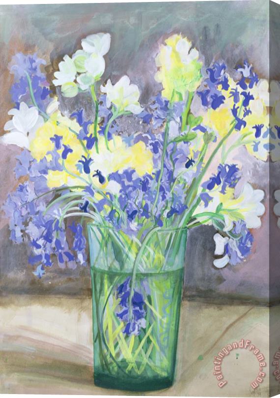 Sophia Elliot Bluebells And Yellow Flowers Stretched Canvas Painting / Canvas Art