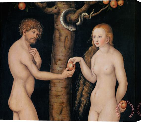 The Elder Lucas Cranach Eve Offering The Apple to Adam In The Garden of Eden Stretched Canvas Painting / Canvas Art