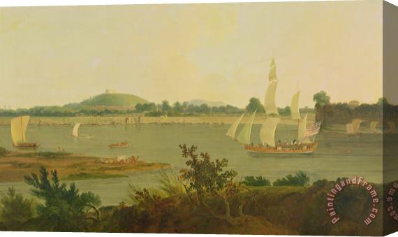 Thomas Daniell Pinnace Sailing Down the Ganges past Monghyr Fort Stretched Canvas Print / Canvas Art