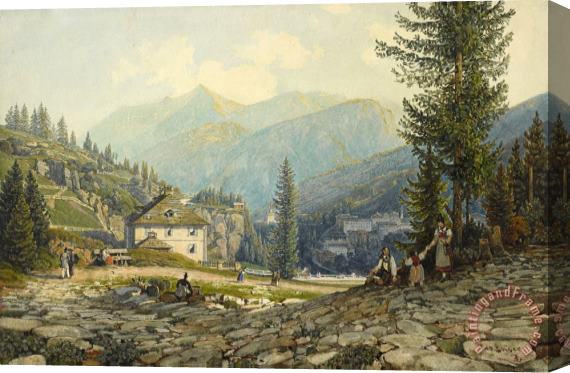 Thomas Ender View of The Residence of Archduke Johann in Gastein Hot Springs Stretched Canvas Painting / Canvas Art
