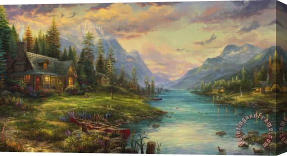 Thomas Kinkade A Fathers Perfect Day Stretched Canvas Print / Canvas Art