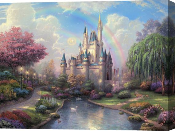 Thomas Kinkade A New Day at The Cinderella Castle Stretched Canvas Print / Canvas Art
