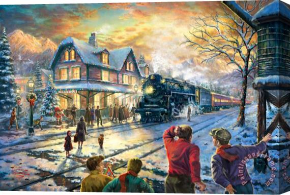 Thomas Kinkade All Aboard for Christmas Stretched Canvas Painting / Canvas Art