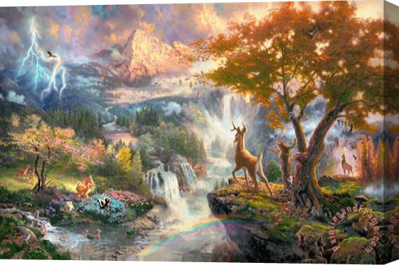 Thomas Kinkade Bambi's First Year Stretched Canvas Print / Canvas Art
