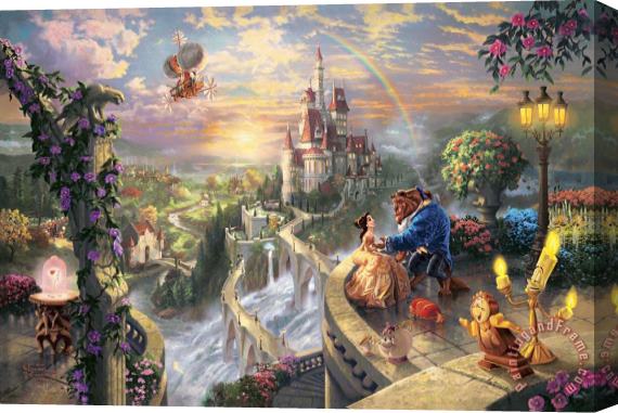 Thomas Kinkade Beauty And The Beast Falling in Love Stretched Canvas Print / Canvas Art