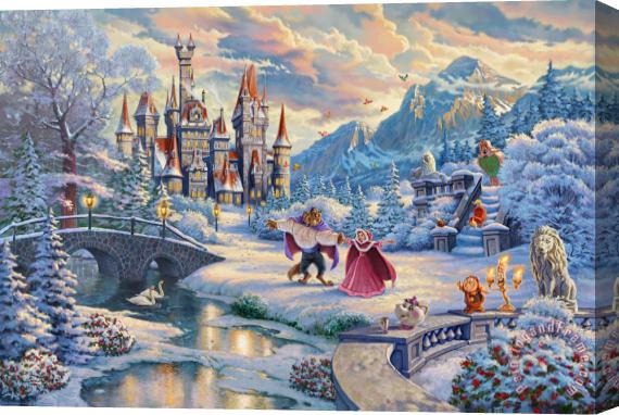Thomas Kinkade Beauty And The Beast鈥檚 Winter Enchantment Stretched Canvas Painting / Canvas Art