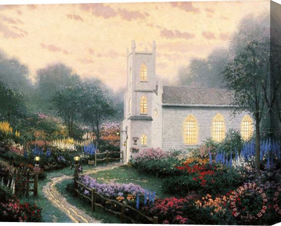 Thomas Kinkade Blossom Hill Church Stretched Canvas Print / Canvas Art