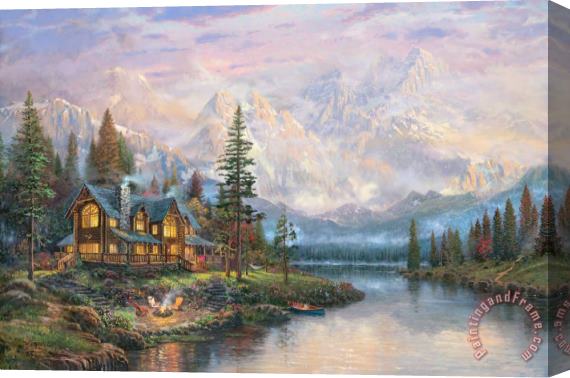 Thomas Kinkade Cathedral Mountain Lodge Stretched Canvas Print / Canvas Art