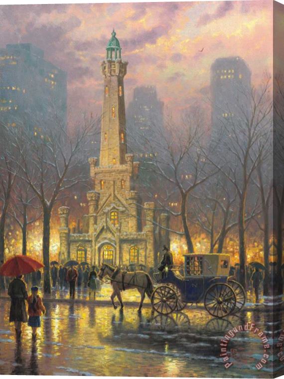 Thomas Kinkade Chicago, Winter at The Water Tower Stretched Canvas Painting / Canvas Art