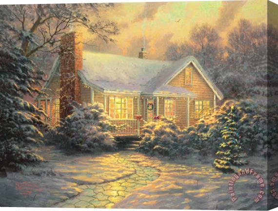 Thomas Kinkade Christmas Cottage Stretched Canvas Print / Canvas Art