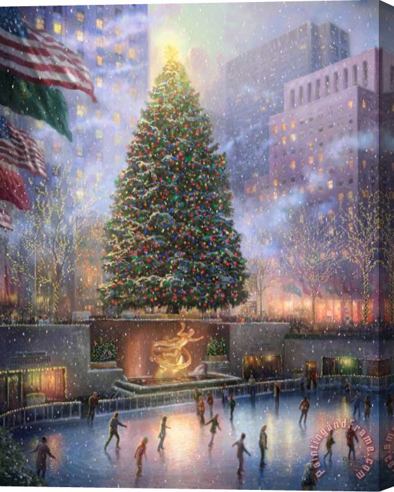 Thomas Kinkade Christmas in New York Stretched Canvas Painting / Canvas Art