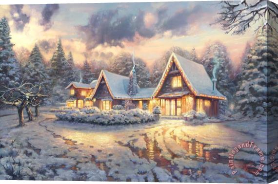 Thomas Kinkade Christmas Lodge - Limited Edition Paper (unframed) Stretched Canvas Painting / Canvas Art
