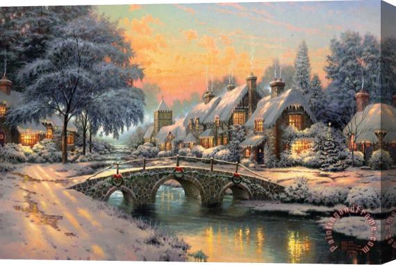 Thomas Kinkade Cobblestone Christmas Stretched Canvas Painting / Canvas Art