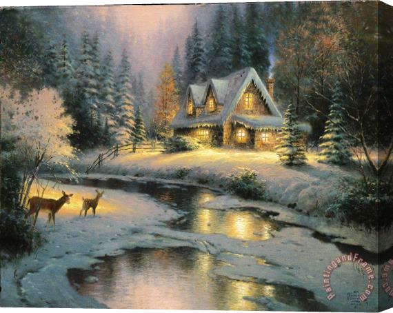 Thomas Kinkade Deer Creek Cottage Stretched Canvas Painting / Canvas Art