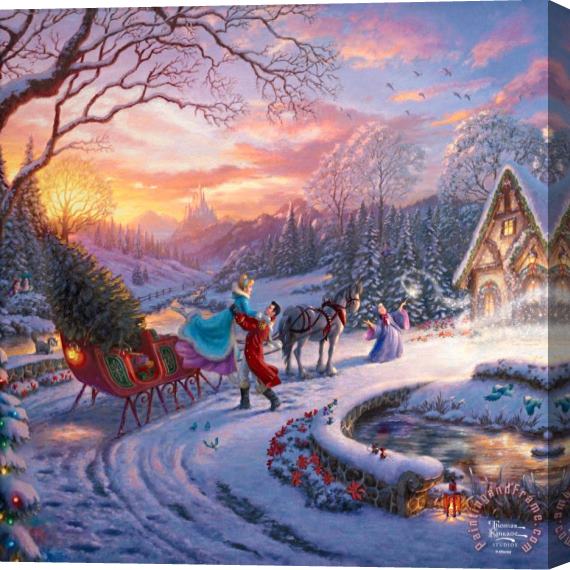 Thomas Kinkade Disney Cinderella Bringing Home The Tree Stretched Canvas Painting / Canvas Art