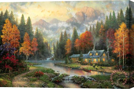 Thomas Kinkade Evening at Autumn Lake Stretched Canvas Print / Canvas Art