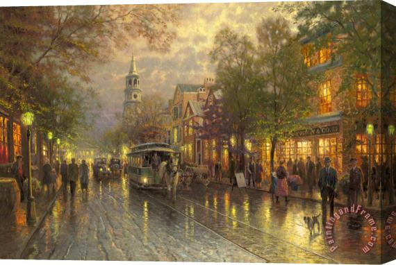 Thomas Kinkade Evening on The Avenue Stretched Canvas Painting / Canvas Art