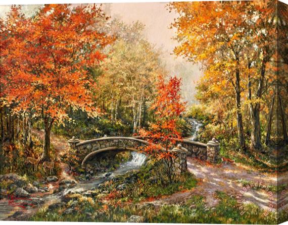 Thomas Kinkade Fall at Fox Creek Bridge Stretched Canvas Painting / Canvas Art