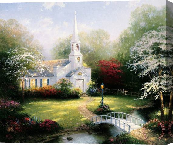 Thomas Kinkade Hometown Chapel Stretched Canvas Painting / Canvas Art