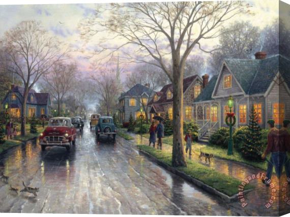 Thomas Kinkade Hometown Christmas Stretched Canvas Painting / Canvas Art