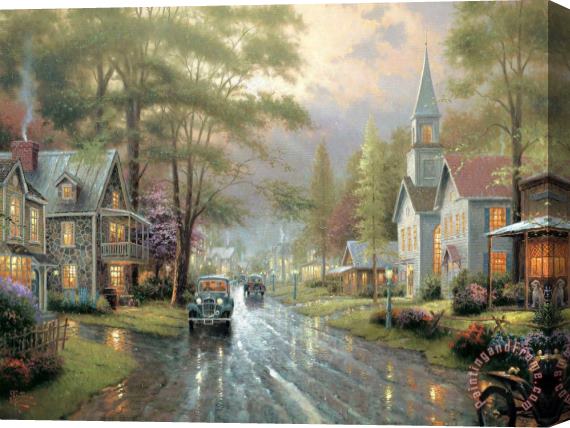 Thomas Kinkade Hometown Evening Stretched Canvas Painting / Canvas Art