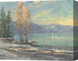 Bellano on Lake Como Canvas Prints - Lake Tahoe Shoreline, Winter by Thomas Kinkade